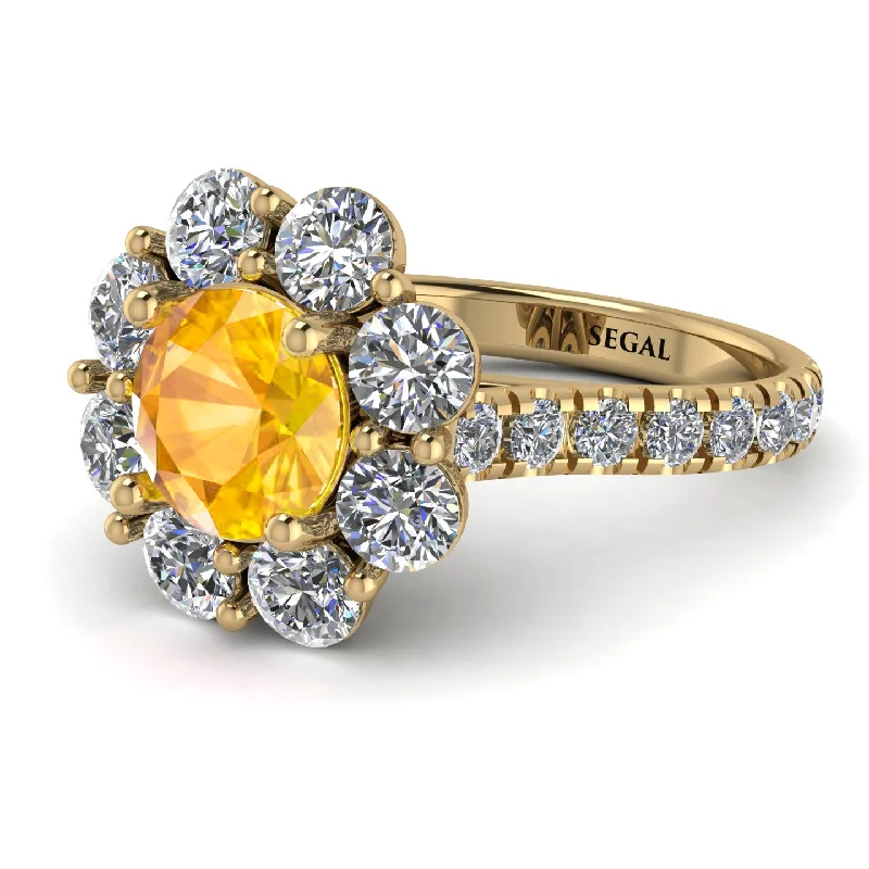 Fashionable Rings for Women-Glamorous Yellow Diamond Halo Engagement Ring - Amaya No. 1001