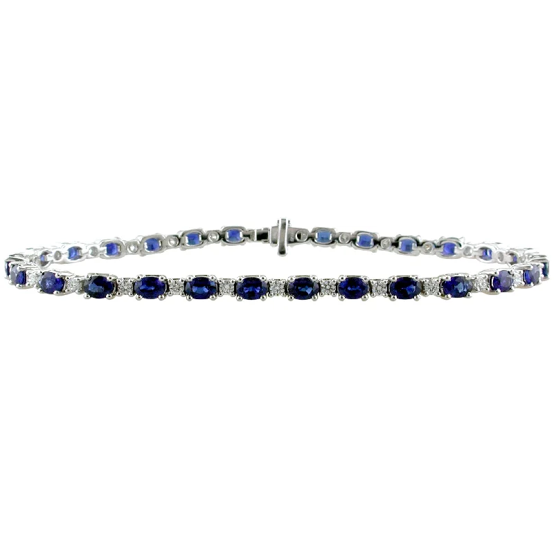 Designer Wedding Bracelets-Sapphire & Diamond Tennis Bracelet 18K White Gold 7 Carats