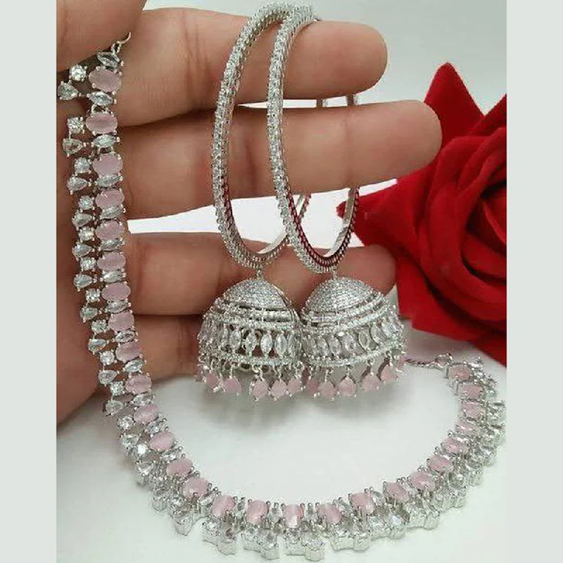 Trendy Birthstone Necklaces-Aamrapali Silver Plated AD Necklace Set