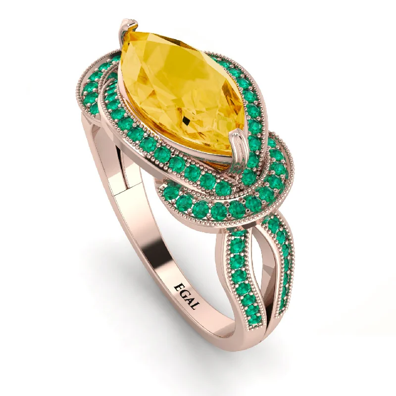 Luxury Gold Rings-Milgrain Marquise Citrine Engagement Ring - Marley No. 605