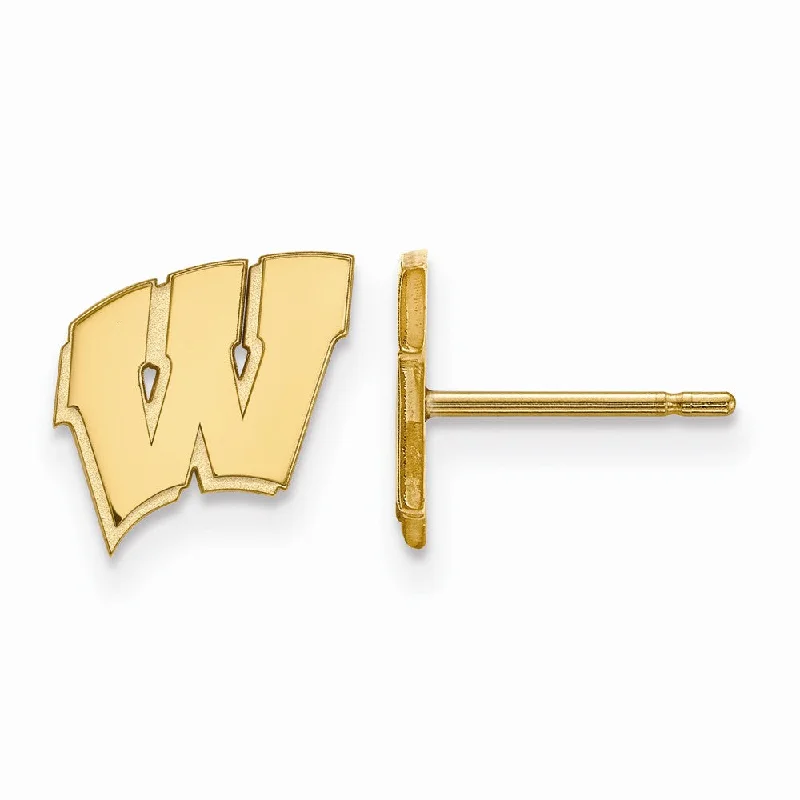 Long Earrings for Women-10k Yellow Gold University of Wisconsin XS (Tiny) 'W' Post Earrings