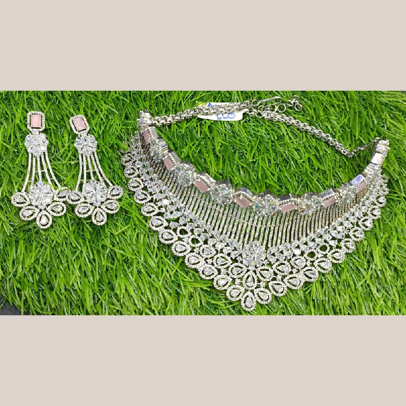 Stunning Gemstone Necklaces-Jain Jewellers Silver Plated AD Stone Choker Necklace Set