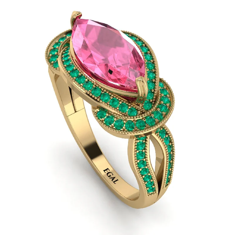 Fashionable Gemstone Rings for Men-Milgrain Marquise Pink Moissanite Engagement Ring - Marley No. 804