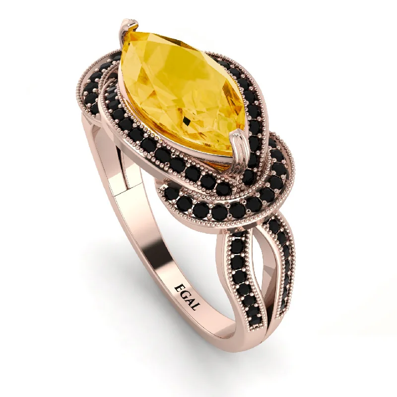 Simple Silver Rings-Milgrain Marquise Citrine Engagement Ring - Marley No. 608