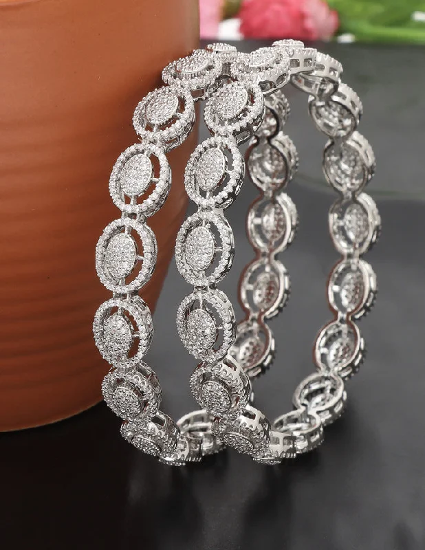 Modern Bangle Bracelets-Zircon Rhodium Polish Bangles ZBGL10953