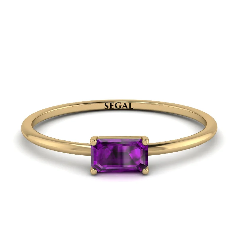 Trendy Wedding Bands-Minimalist Emerald Cut Amethyst Ring - Isla No. 301