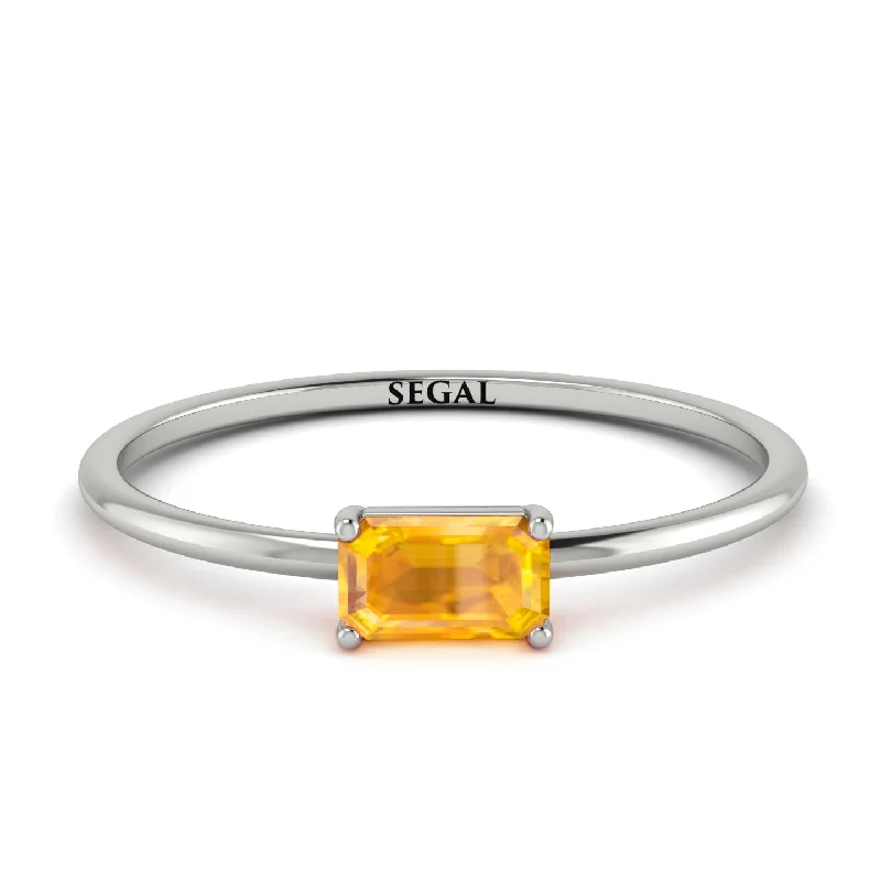 Dainty Silver Rings-Minimalist Emerald Cut Yellow Diamond Ring - Isla No. 1003