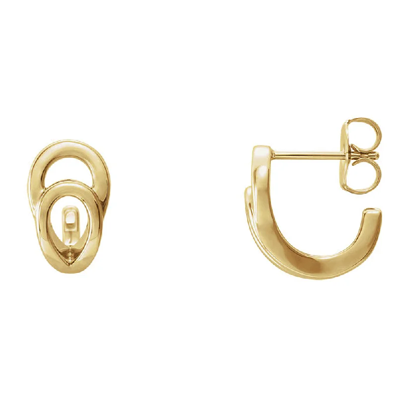 Modern Dangle Earrings-7mm x 13mm (1/4 x 1/2 Inch) 14k Yellow Gold Small Geometric J-Hoops