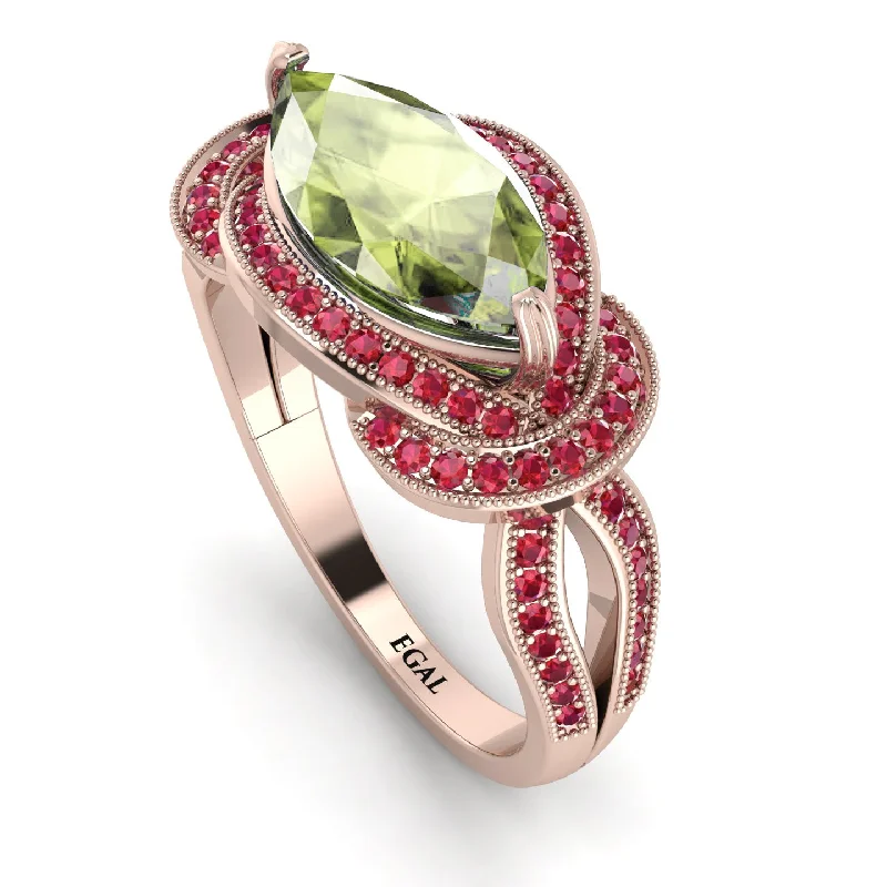 Trendy Engagement Ring Sets-Milgrain Marquise Peridot Engagement Ring - Marley No. 711