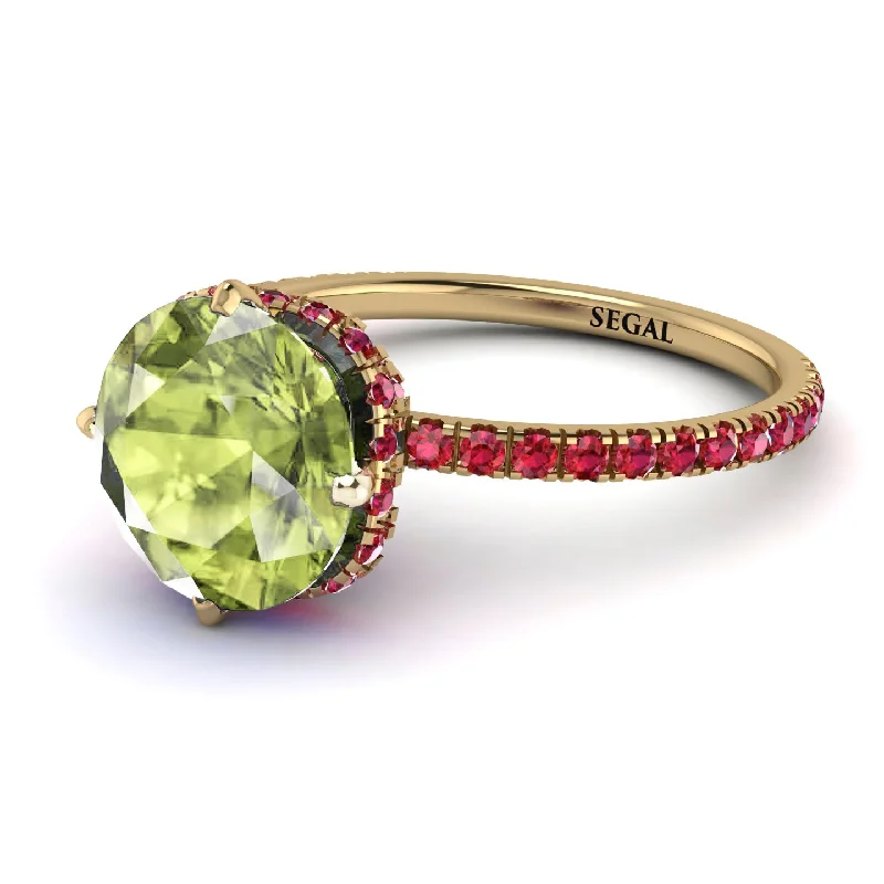 Personalized Rings for Weddings-Double Hidden Halo Peridot Engagement Ring - Angelina No. 710