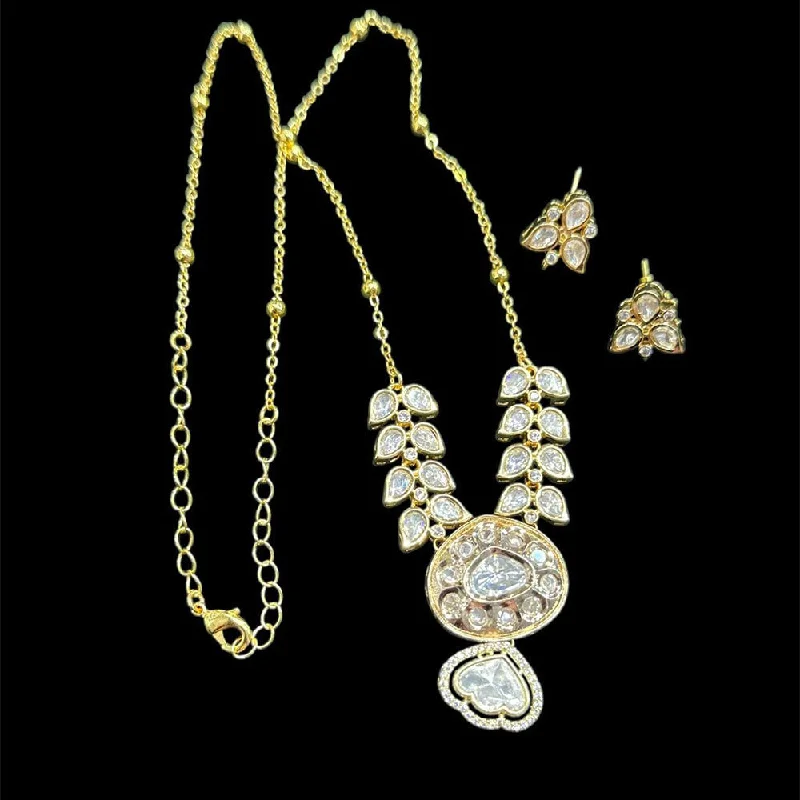 Elegant Dainty Necklaces-JCM Gold Plated Polki Kundan Necklace Set