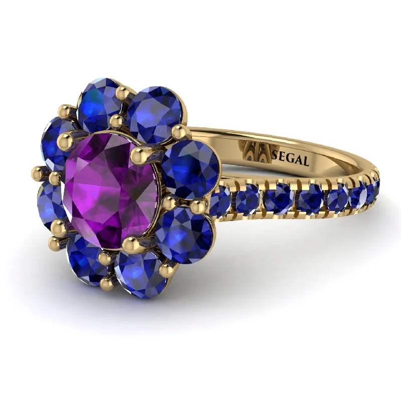 Simple Engagement Rings-Glamorous Amethyst Halo Engagement Ring - Amaya No. 313