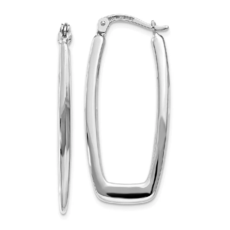 Stunning Gemstone Earrings-2.25mm, 14k White Gold Tapered Rectangle Hoops, 32mm (1 1/4 Inch)