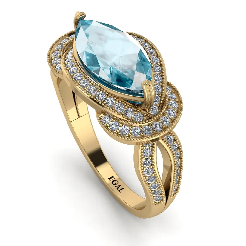 Stylish Adjustable Rings-Milgrain Marquise Aquamarine Engagement Ring - Marley No. 401