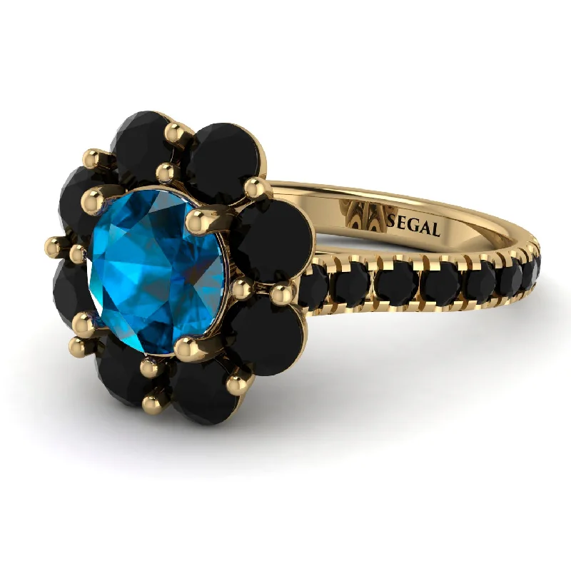 Fashionable Statement Rings-Glamorous Blue Topaz Halo Engagement Ring - Amaya No. 507