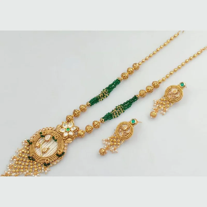 Vintage Diamond Necklaces-FS Collection Gold Plated Crystal Stone And Beads Necklace Set