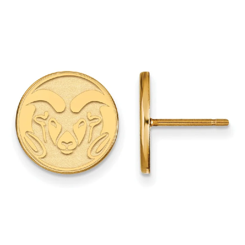 Trendy Drop Earrings-14k Gold Plated Silver Colorado State University Post Earrings