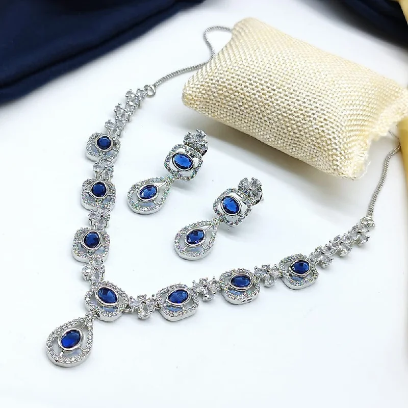 Unique Diamond Necklaces-Akruti Collection Silver Plated AD Necklace Set