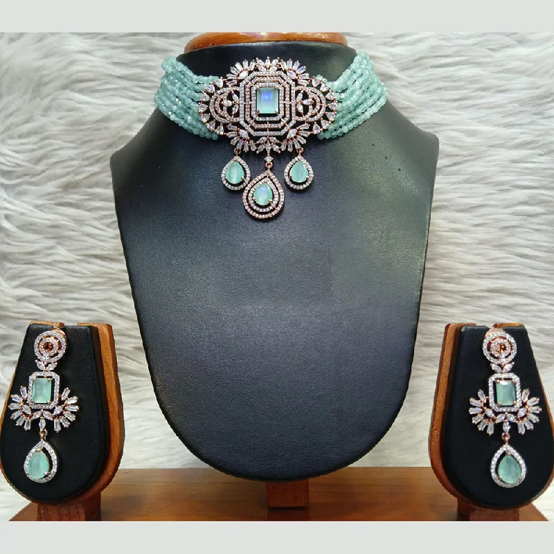 Custom Choker Necklaces-Jain Jewellers Silver Plated AD Choker Necklace Set