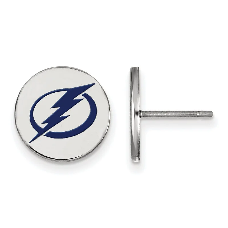 Pearl Stud Earrings-Sterling Silver NHL Lightning SM Enamel Disc Post Earrings