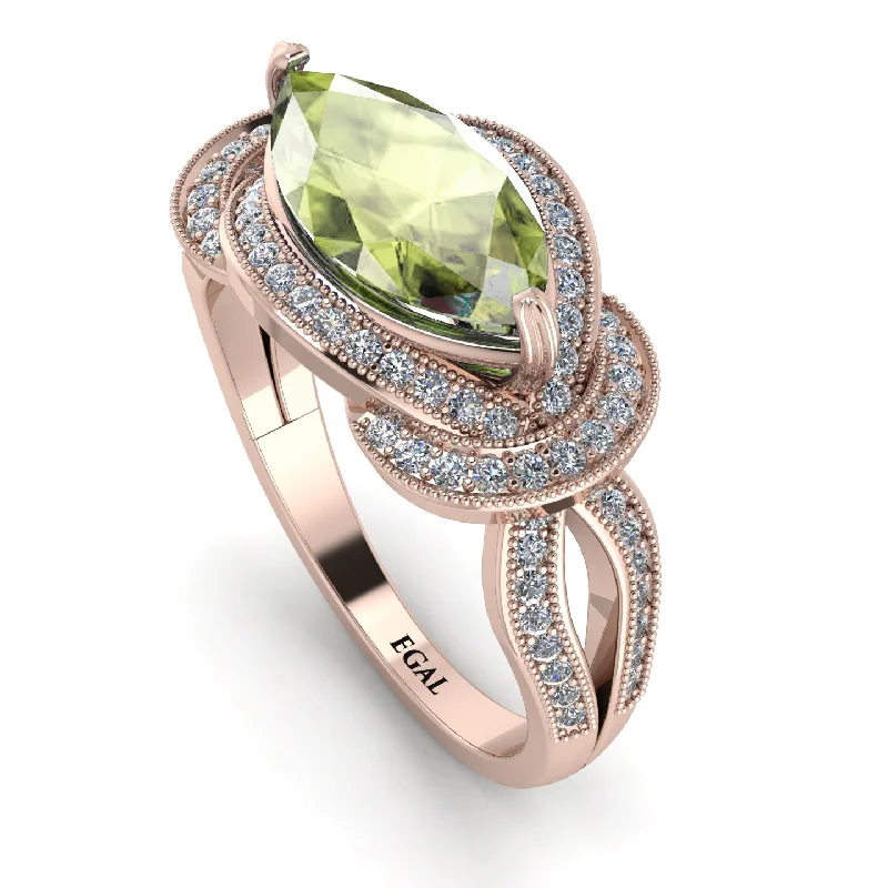 Diamond Engagement Rings-Milgrain Marquise Peridot Engagement Ring - Marley No. 702