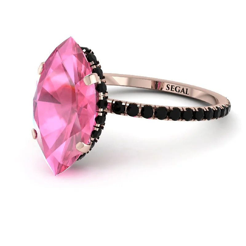 Matching Gold Wedding Rings-Hidden Halo Marquise Pink Moissanite Engagement Ring - Journey No. 808