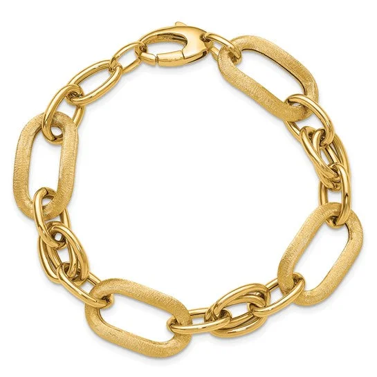 Sparkling Diamond Bracelets-14k Yellow Gold Polished/Satin Fancy Link Bracelet