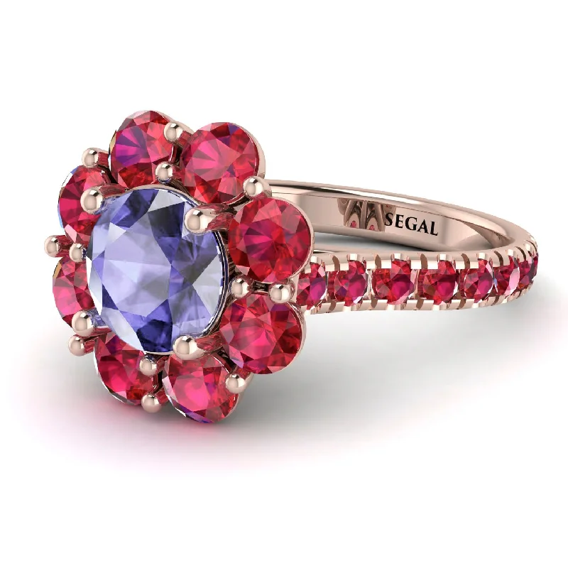 Modern Gold Rings-Glamorous Tanzanite Halo Engagement Ring - Amaya No. 211