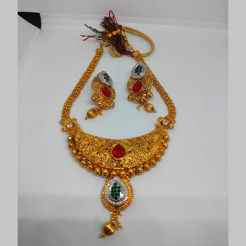 Designer Silver Pendant Necklaces-Khushboo Jewellers Gold Plated Pota Stone Necklace Set