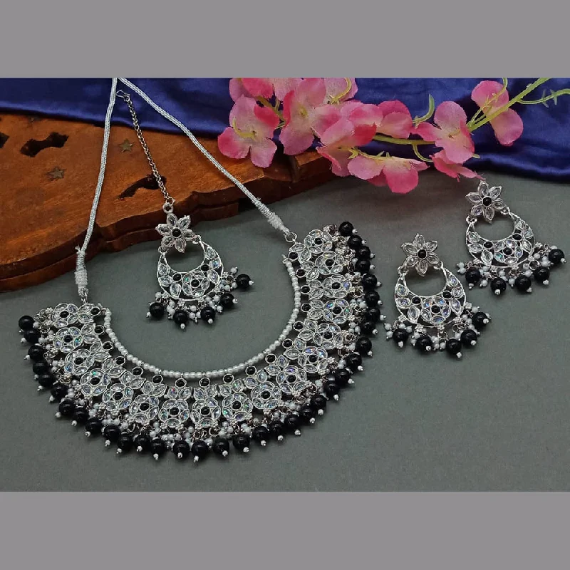 Luxury Pendant Necklaces-Sai Fashion Silver Plated Crystal Stone And Pearls Necklace Set