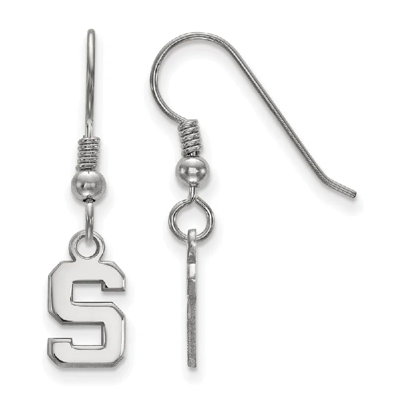 Simple Earrings for Everyday-Sterling Silver Michigan State University XS Tiny Dangle Wire Earrings