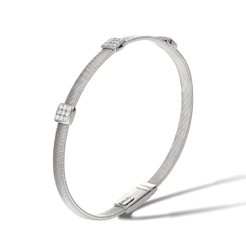 Fashionable Cuff Bracelets-Marco Bicego Masai Collection 18K White Gold and Diamond Three Station Bracelet