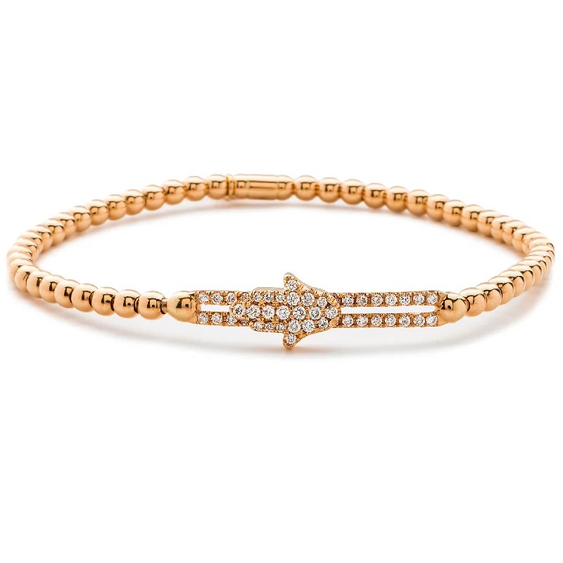 Handcrafted Gemstone Bracelets-Hulchi Belluni Hamsa Bracelet Pave Diamond Moveable Station Rose Gold Stretch Stackable