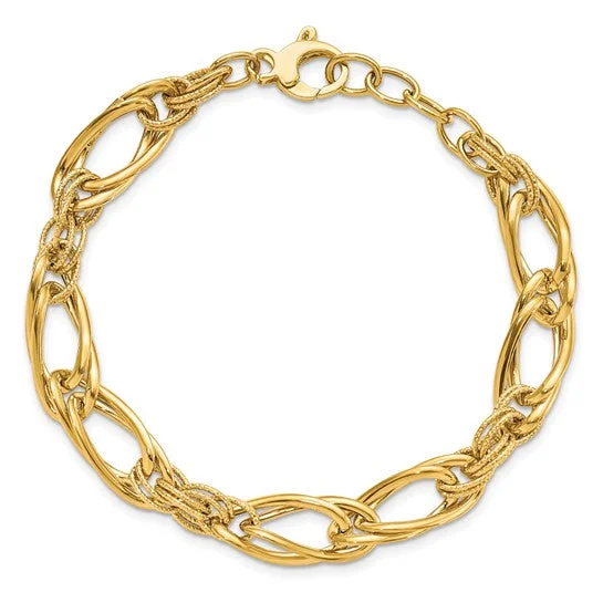 Minimalist Silver Bracelets-14k Yellow Gold Polished Fancy Link Bracelet