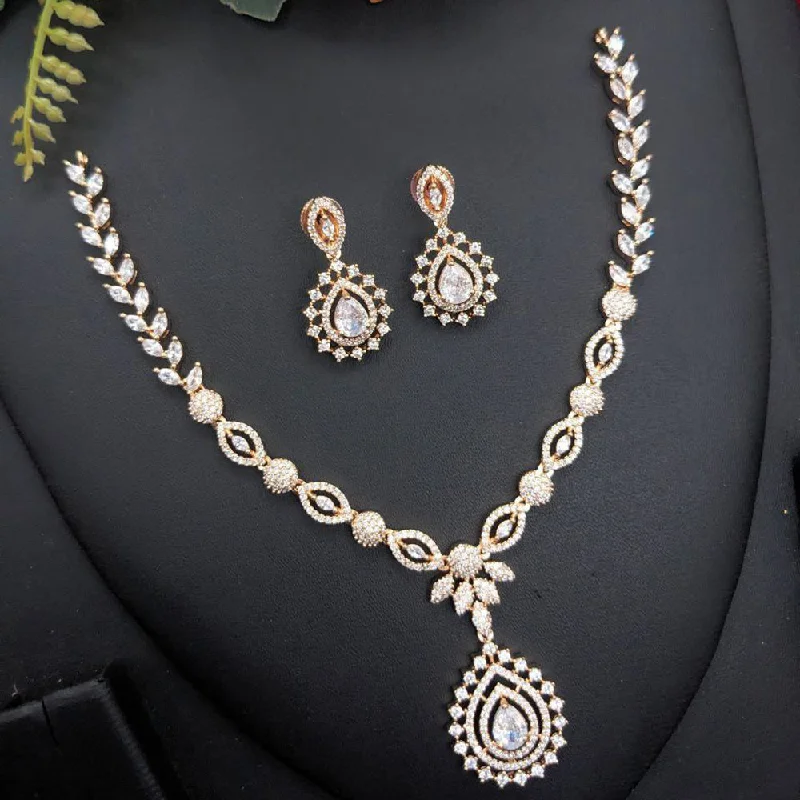 Romantic Heart Necklaces-Aamrapali Rose Gold  Plated AD Necklace Set