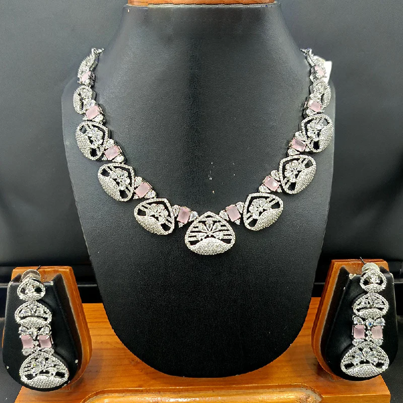 Bridal Pendant Necklaces-Jain Jewellers Silver Plated AD Necklace Set