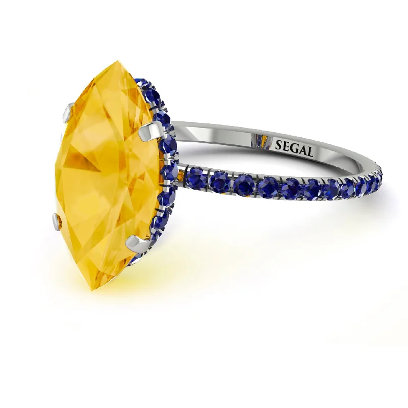 Unique Diamond Wedding Bands-Hidden Halo Marquise Citrine Engagement Ring - Journey No. 615