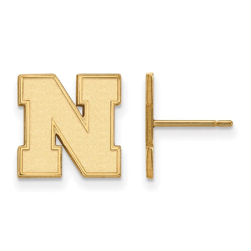 Classic Stud Earrings-14k Gold Plated Silver University of Nebraska Small Post Earrings