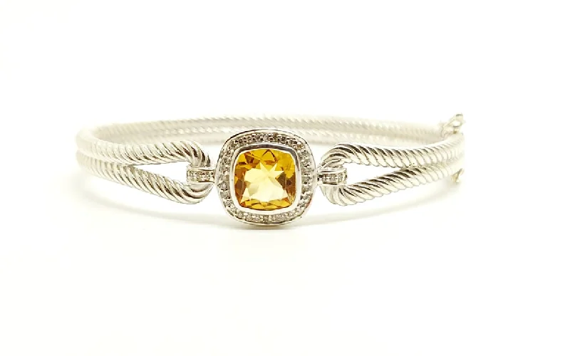 Luxury Gold Bangles-TWO-ROW BANGLE CITRINE WITH DIAMONDS(92.5 S. SILVER)