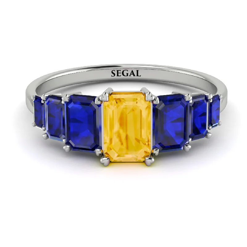 Unique Gold Rings-Emerald Cut Citrine Geometrical Ring - Briella No. 615