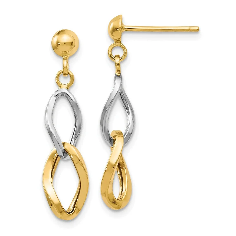 Long Statement Earrings-Two Tone Open Link Post Dangle Earrings in 14k Gold, 25mm (1 Inch)