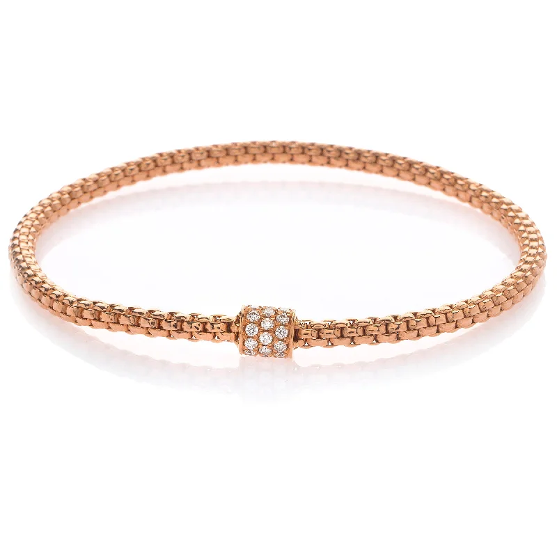 Beautiful Gold Link Bracelets-Hulchi Belluni Bracelet Single Pave Diamond Barrel Bead Rose Gold