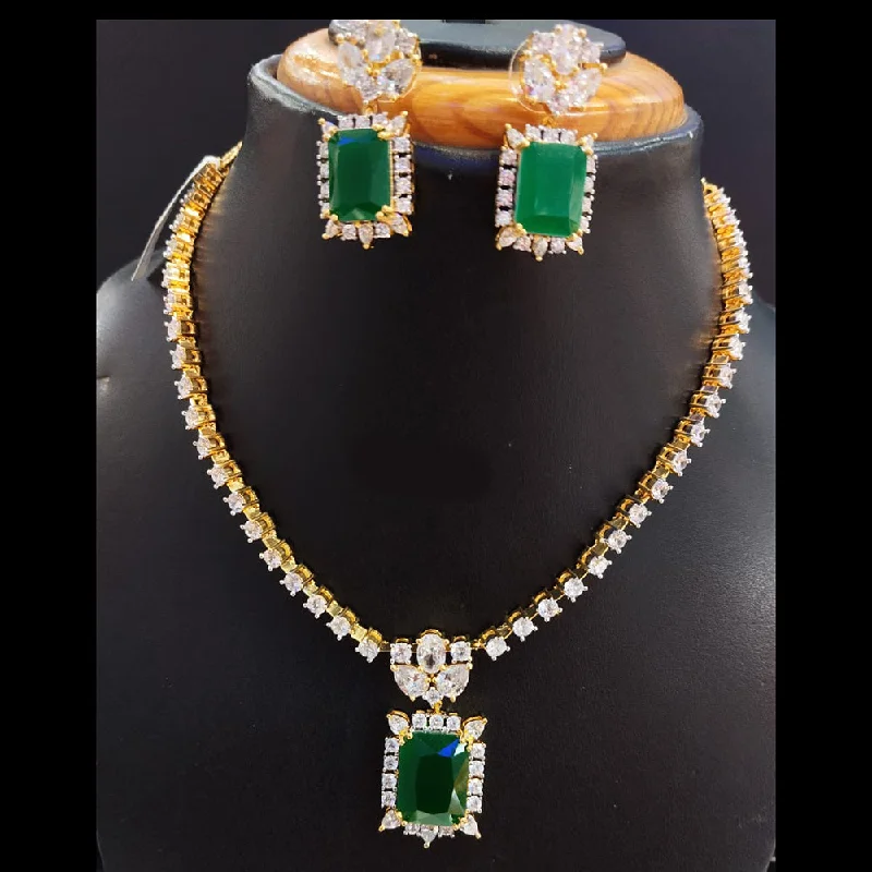 Fashionable Name Necklaces-Jain Jewellers Gold Plated AD Necklace Set