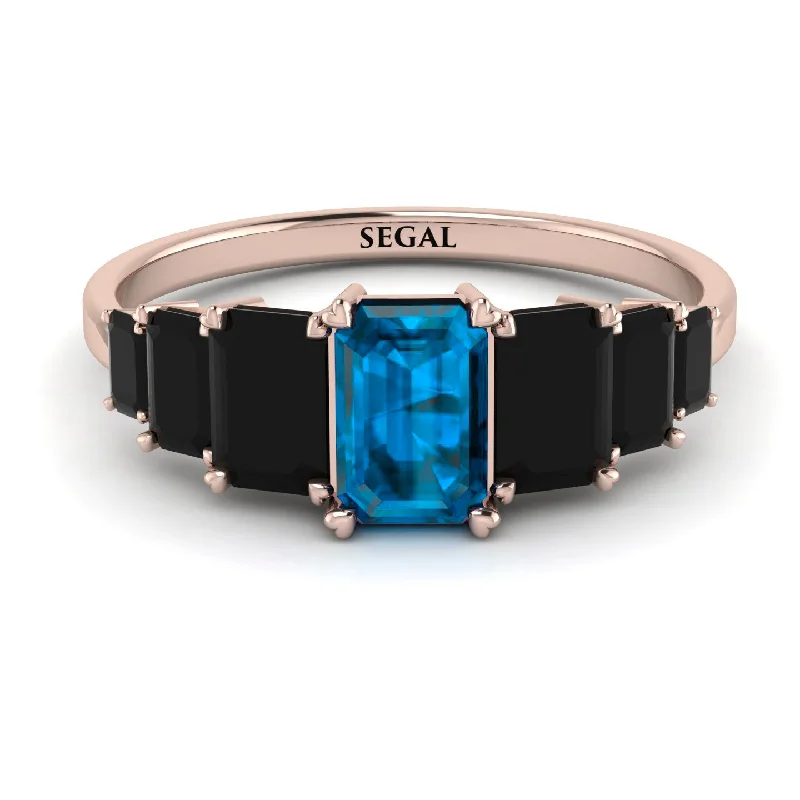 Simple Wedding Bands-Emerald Cut Blue Topaz Geometrical Ring - Briella No. 508