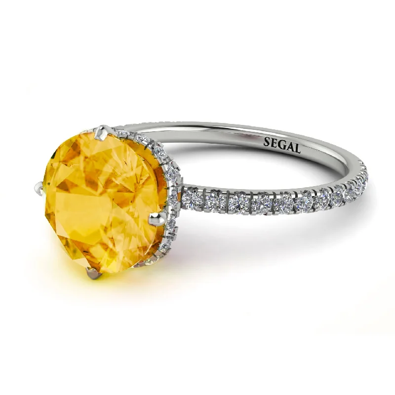 Large Wedding Rings-Double Hidden Halo Citrine Engagement Ring - Angelina No. 603