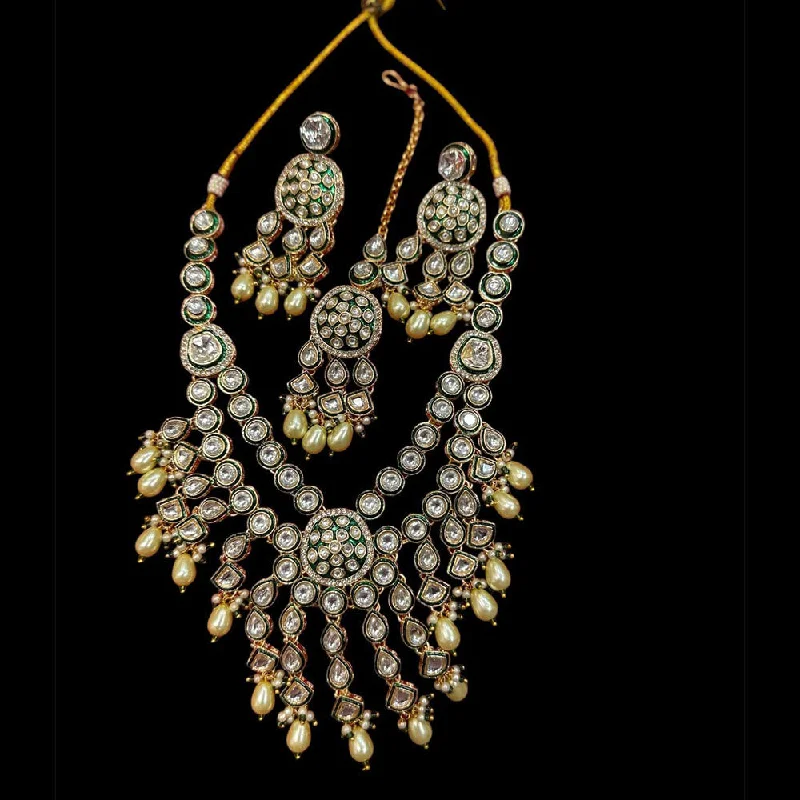 Layered Gold Necklaces-JCM Gold Plated Polki Kundan And Beads Necklace Set