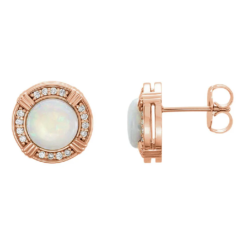 Luxury Gemstone Earrings-11mm 14k Rose Gold White Opal & 1/6 CTW (GH, I1) Diamond Stud Earrings