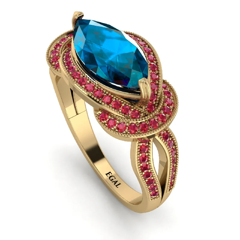 Stylish Gemstone Rings-Milgrain Marquise Blue Topaz Engagement Ring - Marley No. 510