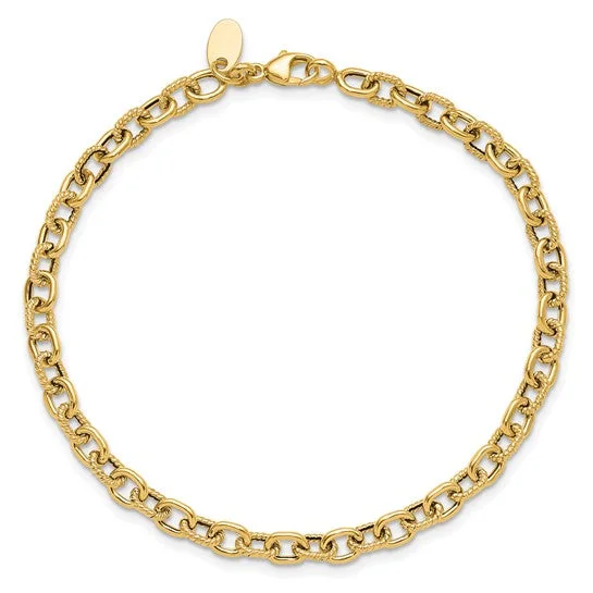 Trendy Bracelets with Charms-14k Yellow Gold Polished/Textured Link Bracelet