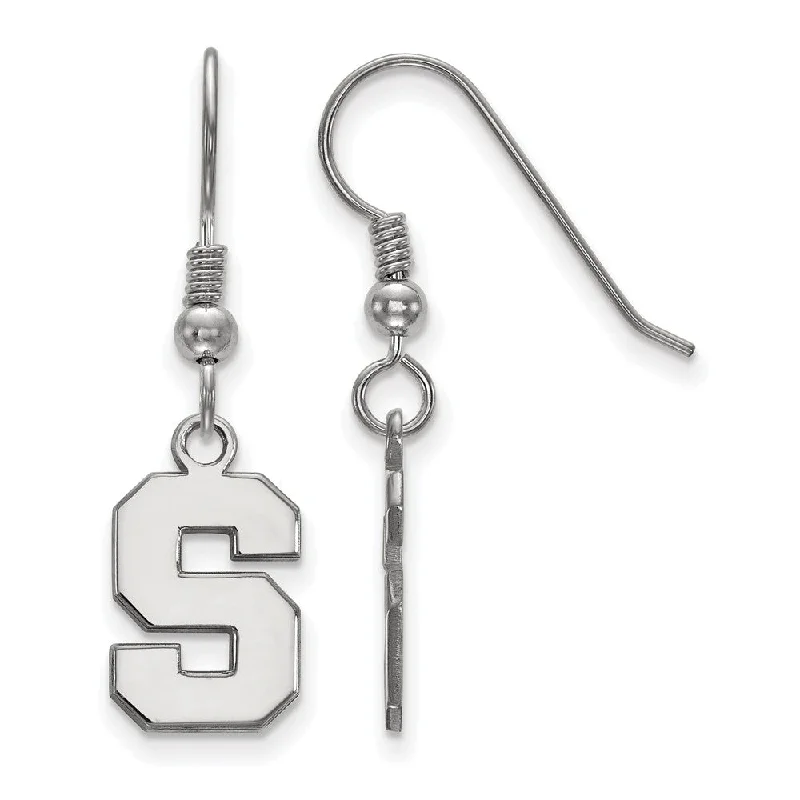 Round Silver Earrings-Sterling Silver Michigan State University Small 'S' Dangle Earrings